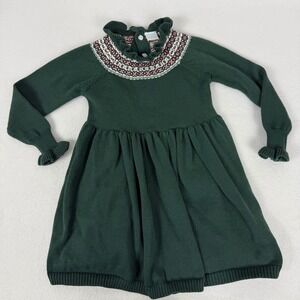 Edgehill‎ Collection Girls Sz 2T Dress Green Winter Smocked Fair Isle Knit